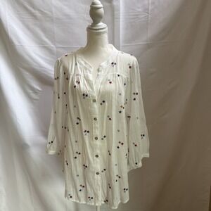 Fig & Flower Anthropologie  XL Stars Embroidered Boho Peasant Gauzy Semi Sheer